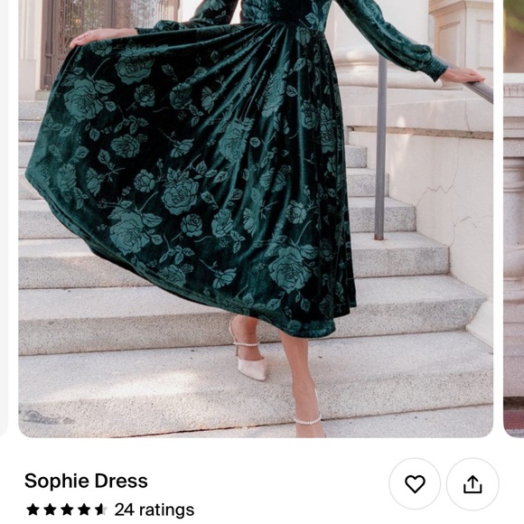 Elegant Green Velvet Dress with Pockets - Picture 2 of 6